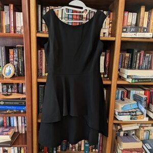 ELIZA j elegant lbd sz 12 high lo knee length black a line scoop neck nwt